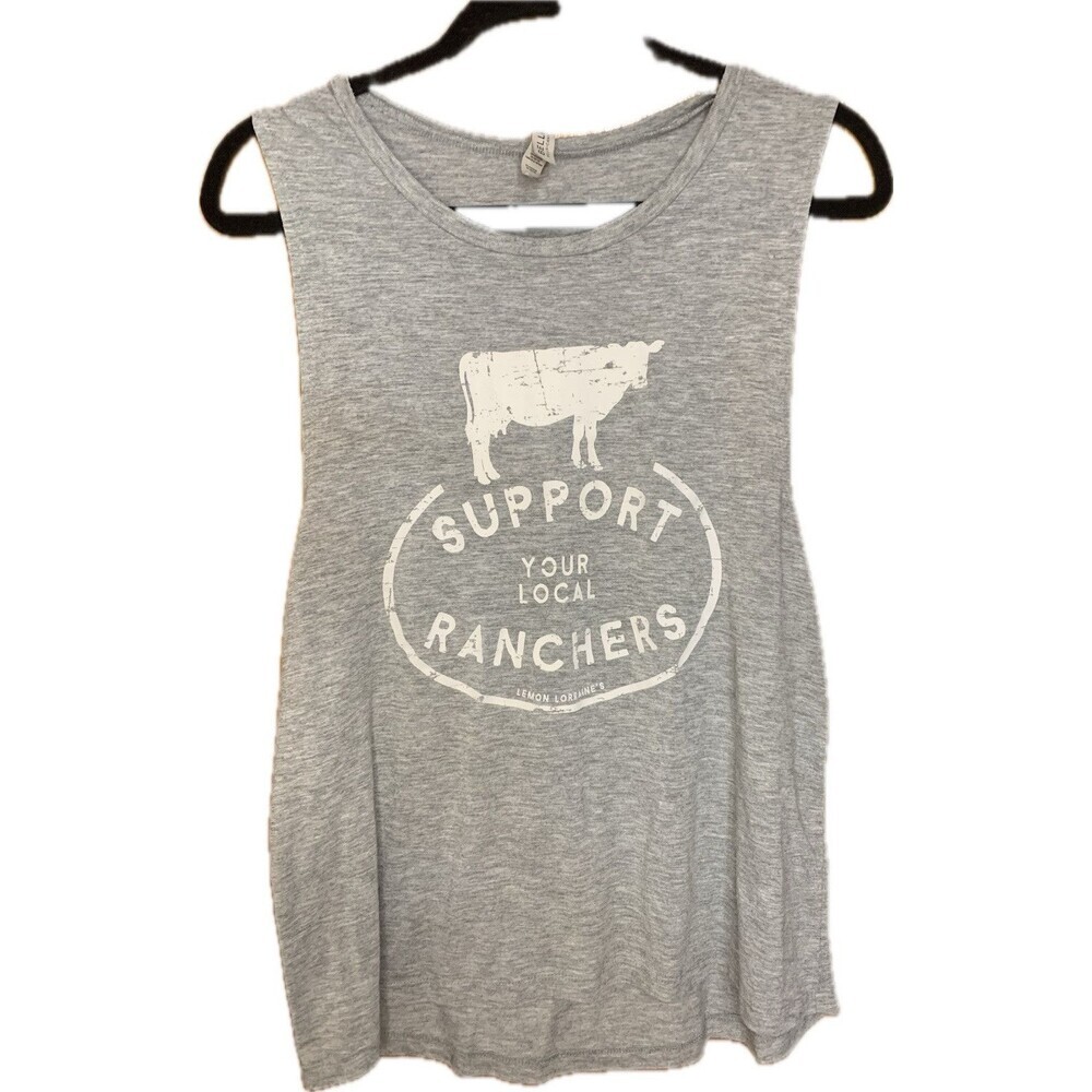 Women’s Support Your Local Farmer’s Muscle Tee Gray